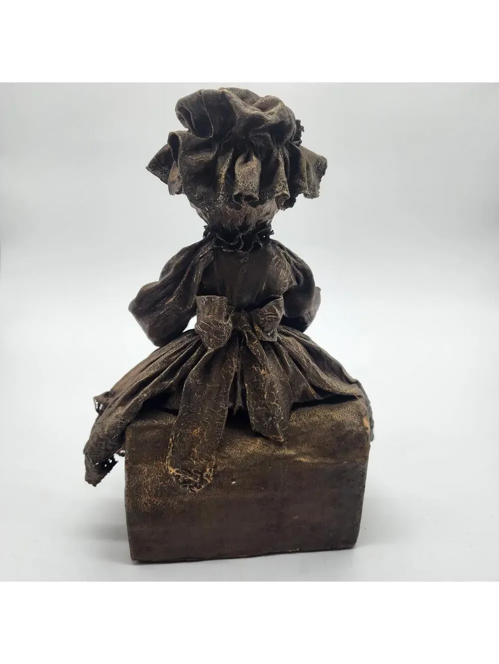 Vintage Paper Mache Victorian Girl Figurine Bronze Finish Folk Art Sculpture 13